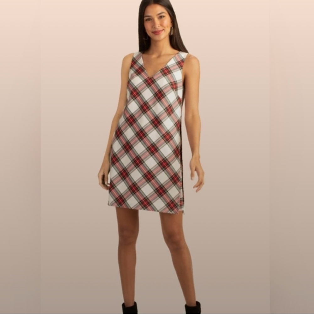 Trina Turk -Brynne Red tartan plaid sleeveless Mod shift mini dress.Size 12